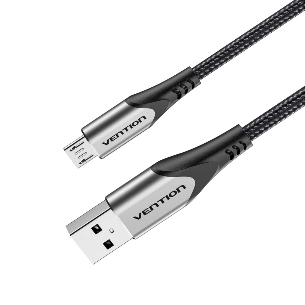 VEN-COAHH - Vention Cotton Braided USB 2.0 A Male to Micro-B Male 3A Cable 2M Gray Aluminium Alloy Type