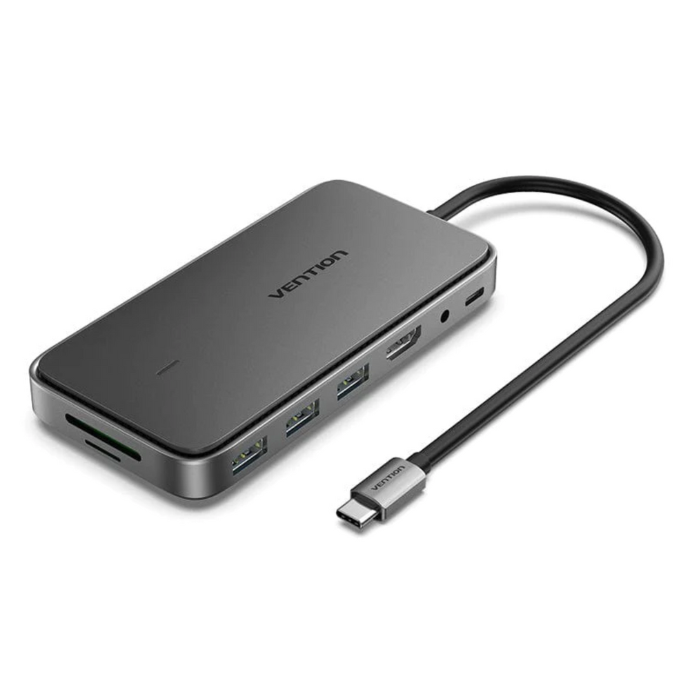 VEN-TPYBB - Vention USB-C to HDMI/USB 3.1 Gen 2-Ax2/USB 2.0/M.2 NGFF/SD/TF/PD/DC 3.5mm SSD Enclosure Docking Station 0.15M Gray Aluminum Alloy Type