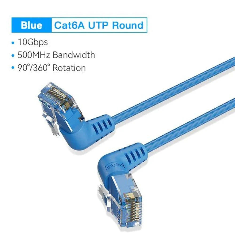 VEN-IBOLG - Vention Cat6A UTP Rotate Right Angle Ethernet Patch Cable 1.5M Blue Slim Type