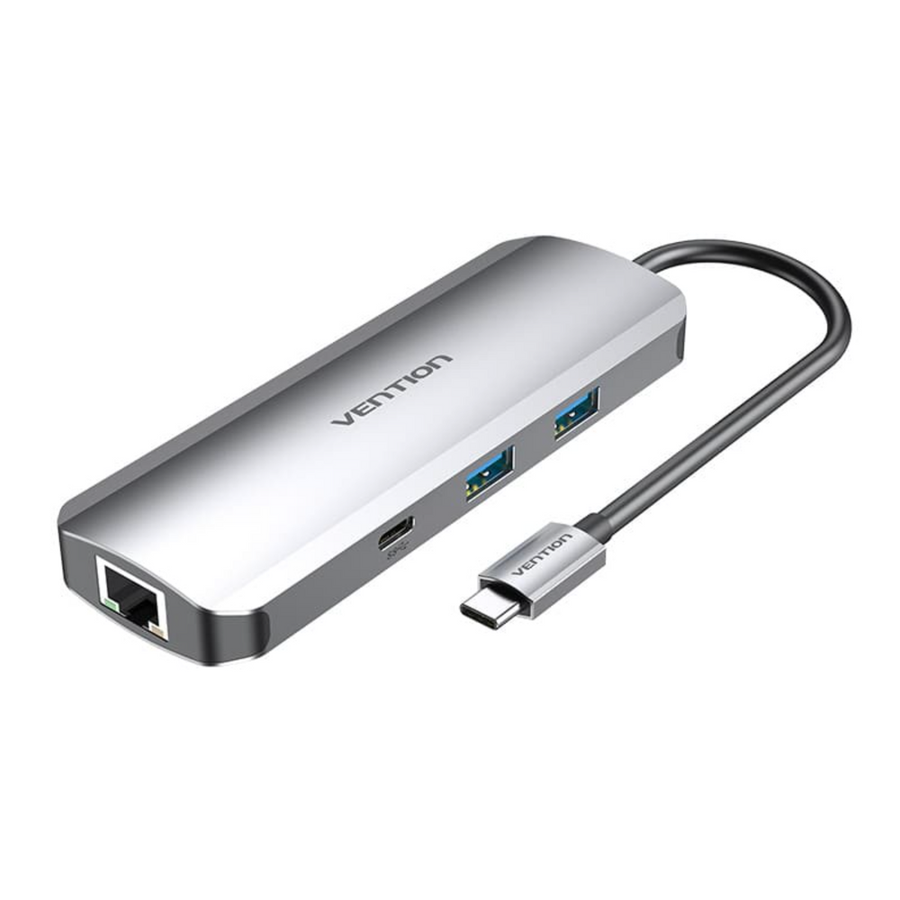 VEN-TOMHB - Vention Multi-function USB-C to HDMI/USB-C Gen 1/USB3.0x2/RJ45/SD/TF/TRRS 3.5mm/PD Docking Station 0.15M Gray Aluminum Alloy Type