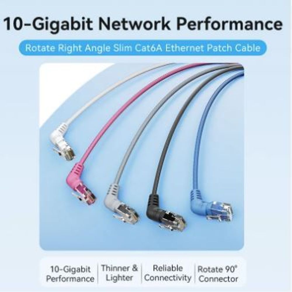 VEN-IBOBJ - Vention Cat6A UTP Rotate Right Angle Ethernet Patch Cable 5M Black Slim Type