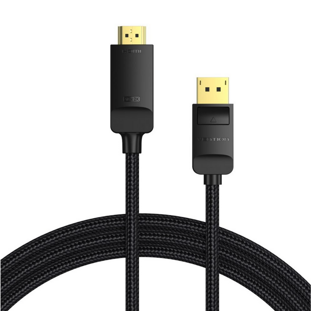 VEN-HFKBH - Vention Cotton Braided 4K DP Male to HDMI-A Male HD Cable 2M Black