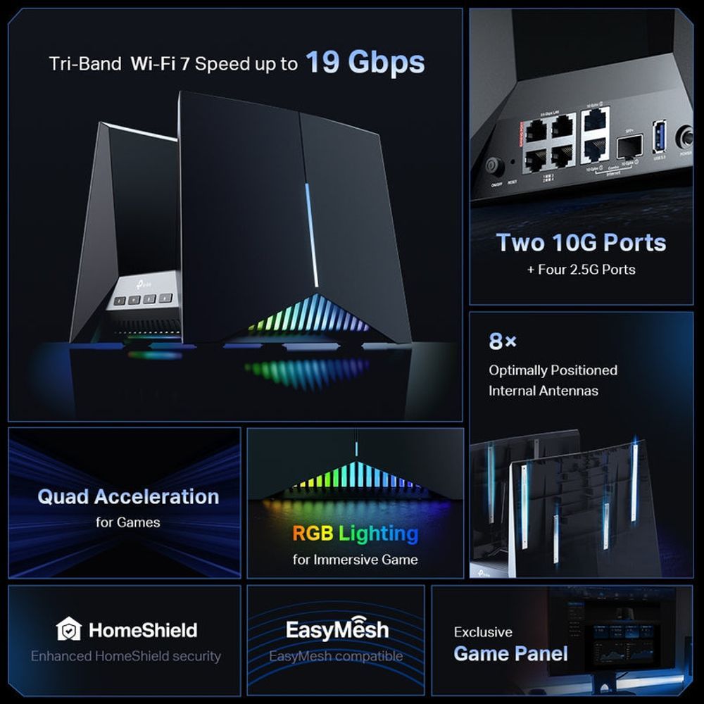 TL-ARCHERGE800 - TP LINK Archer GE800 BE19000 Tri-Band Wi-Fi 7 Gaming Router