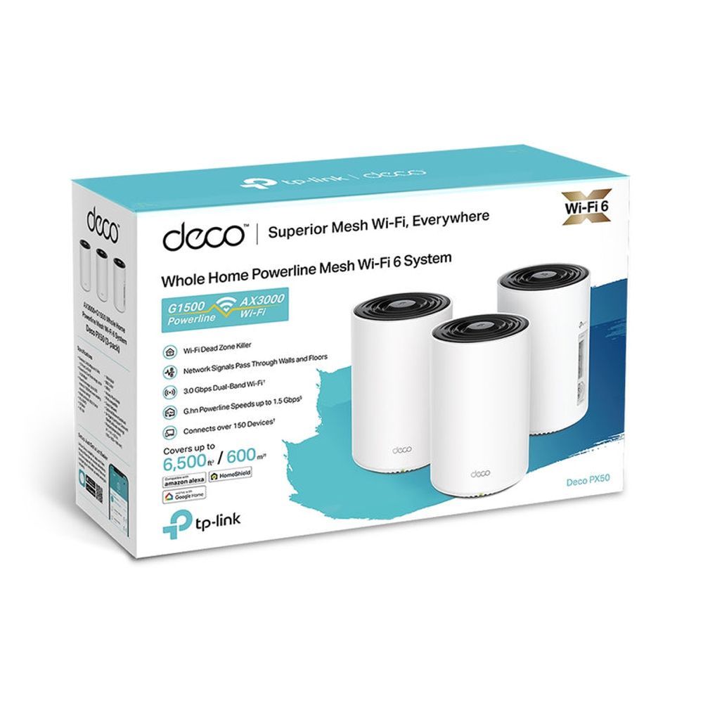 TL-DECOPX50-3P - TP-Link Deco PX50 AX3000 + G1500 Whole Home Powerline Mesh WiFi 6 System - 3 Pack