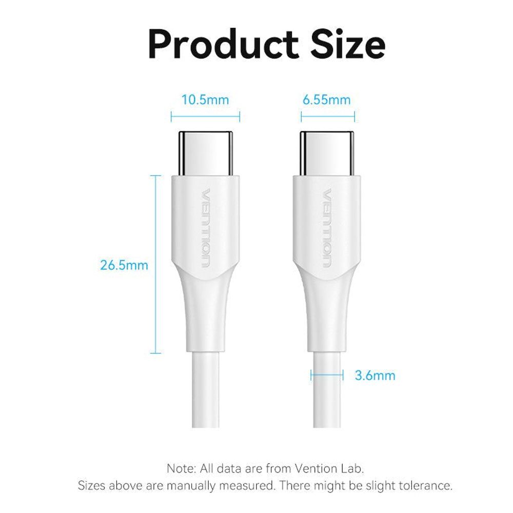 VEN-TAXWF - Vention USB 2 C Male to C Male 3A Cable 1M White