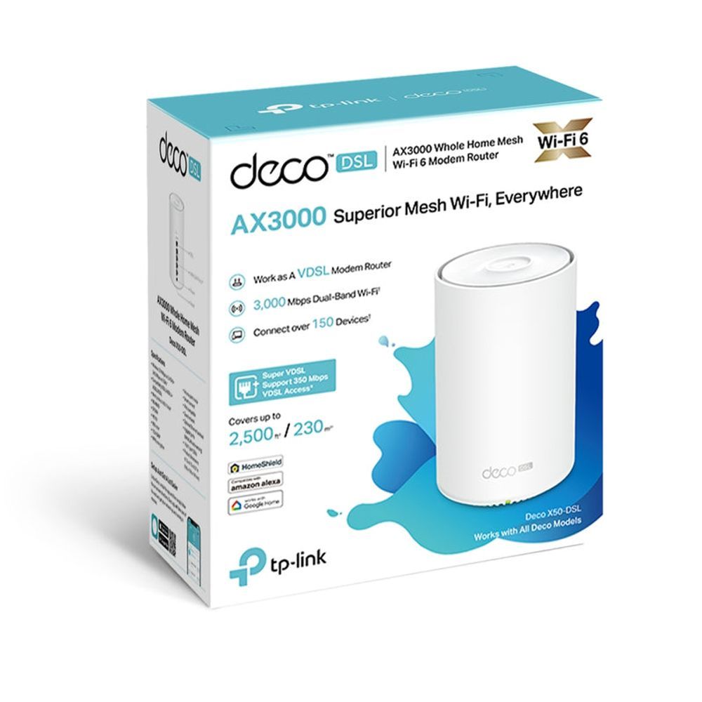 TL-DECOX50-DSL-1P - TP-Link Deco X50-DSL AX3000 VDSL Whole Home Mesh WiFi 6 Router