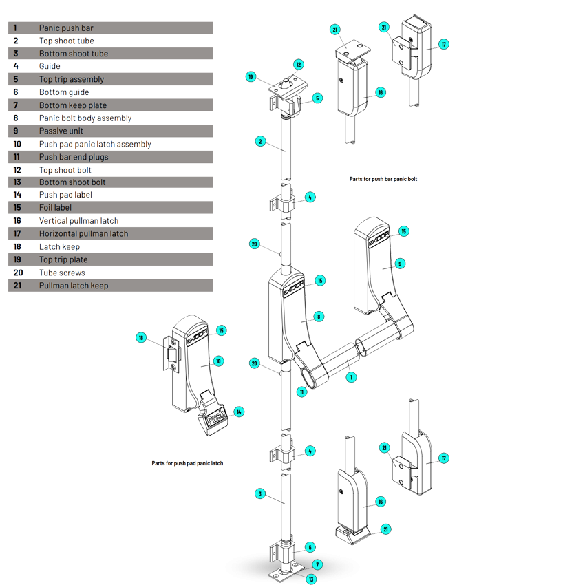 EXI284-SIL - EXIDOR Double Non-Rebated Panic Exit Device