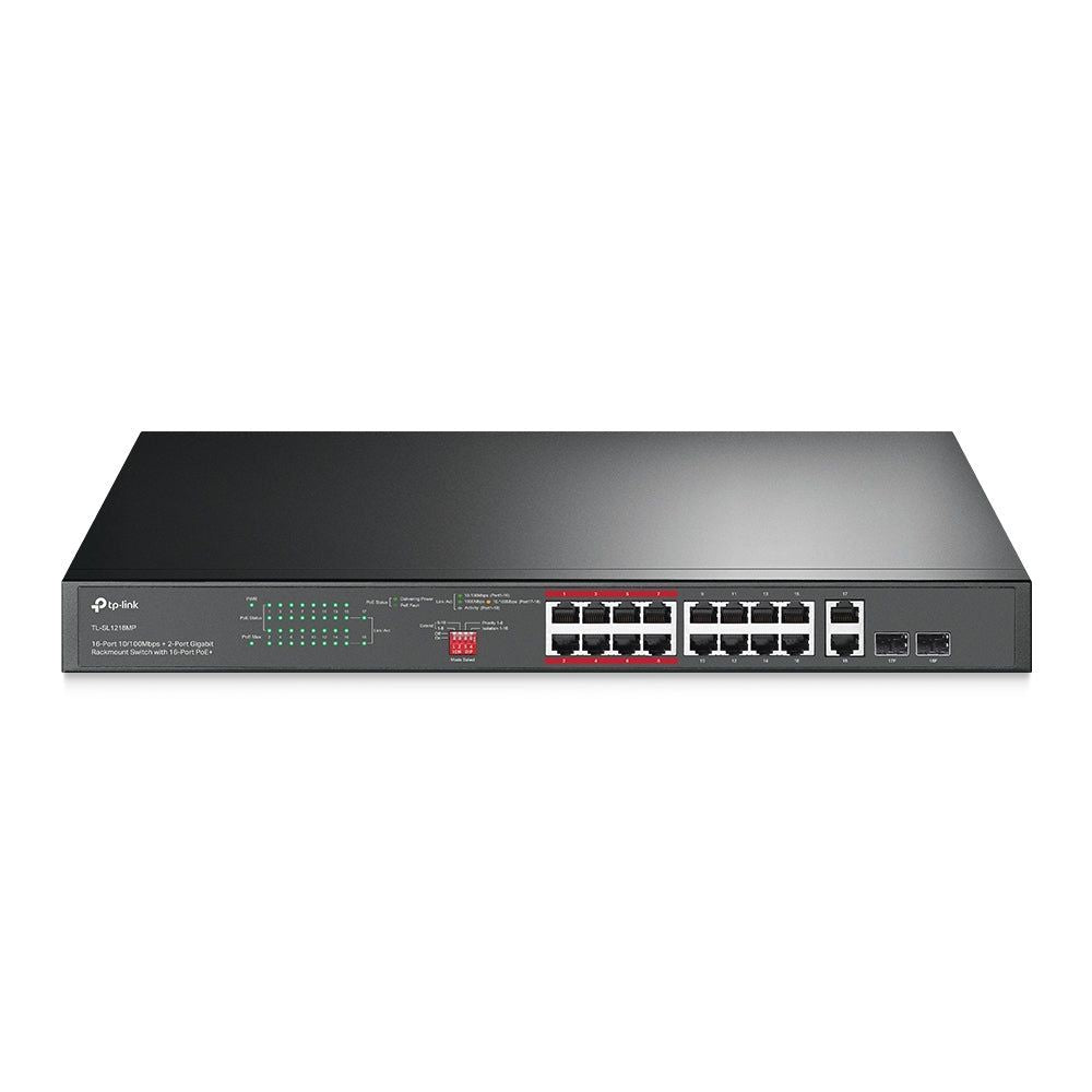 TL-SL1218MP - TP-Link 16-Port 10/100 Mbps + 2-Port Gigabit Rackmount Switch with 16-Port PoE+